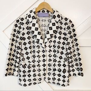 Vera Wang Lavender Label Eyelet Geometric Print Jacket Blazer White Sz 6